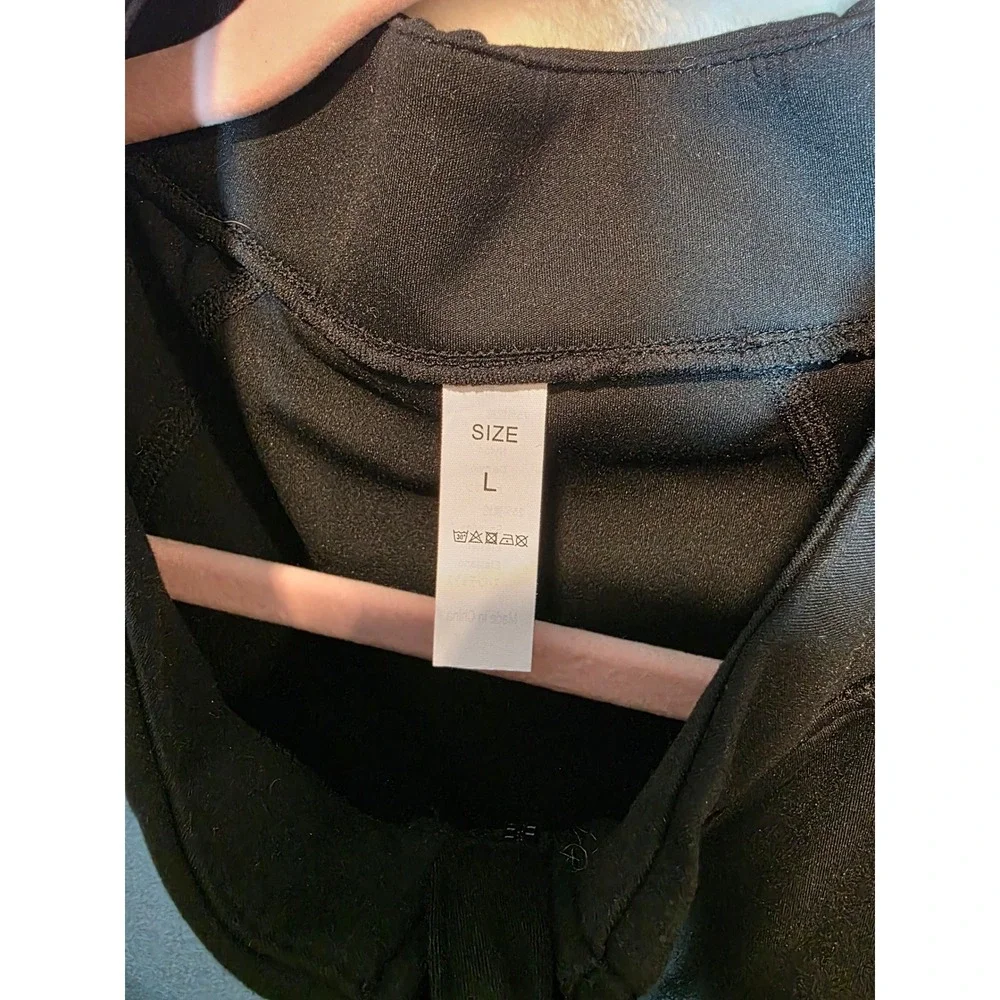 Womens‎ Black Full Zip Athletic Track Jacket Thumbhole Cuffs Size L Athleisure